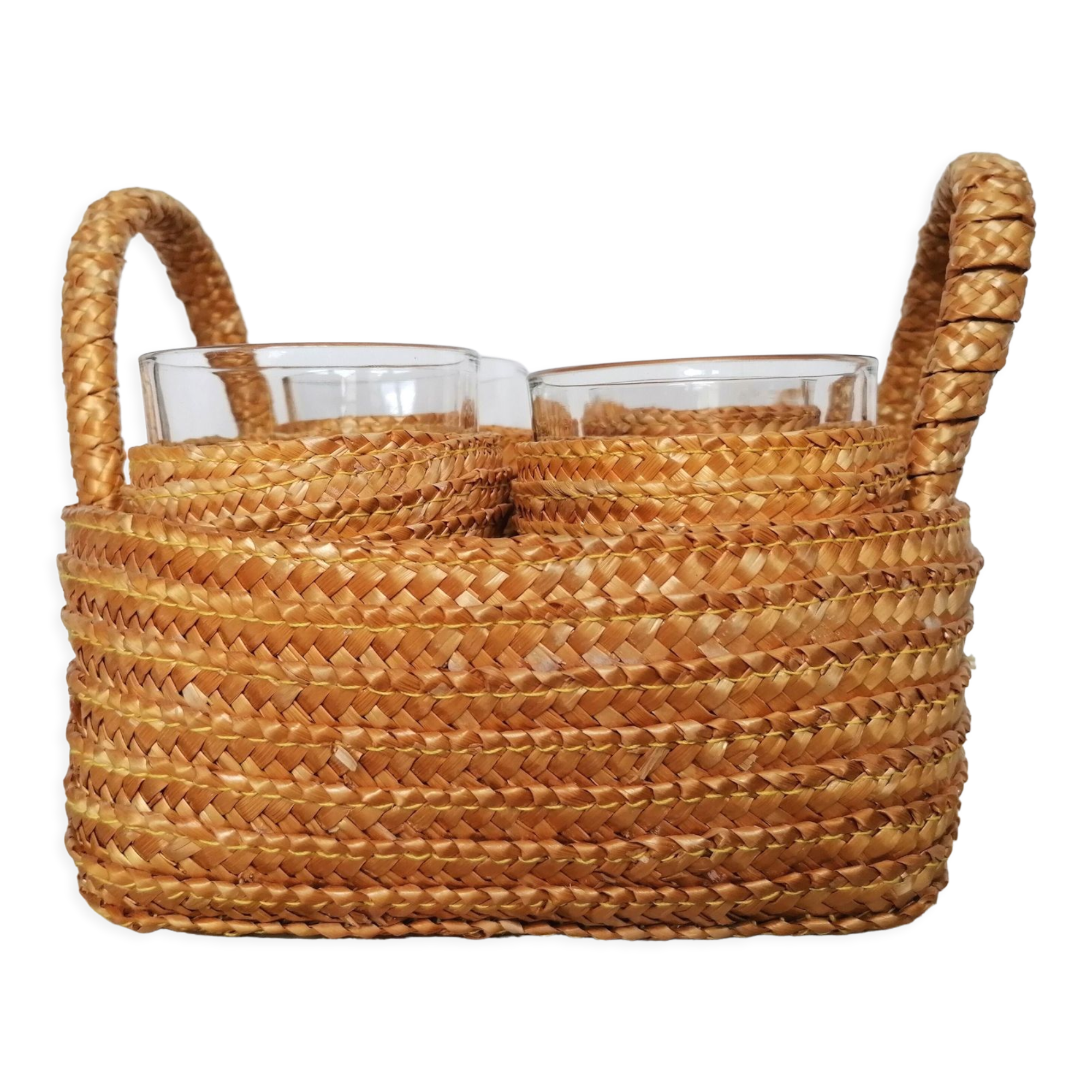 Basket and glass holder woven straw