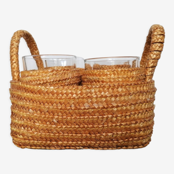 Basket and glass holder woven straw