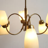1950s chandelier in brass and glass