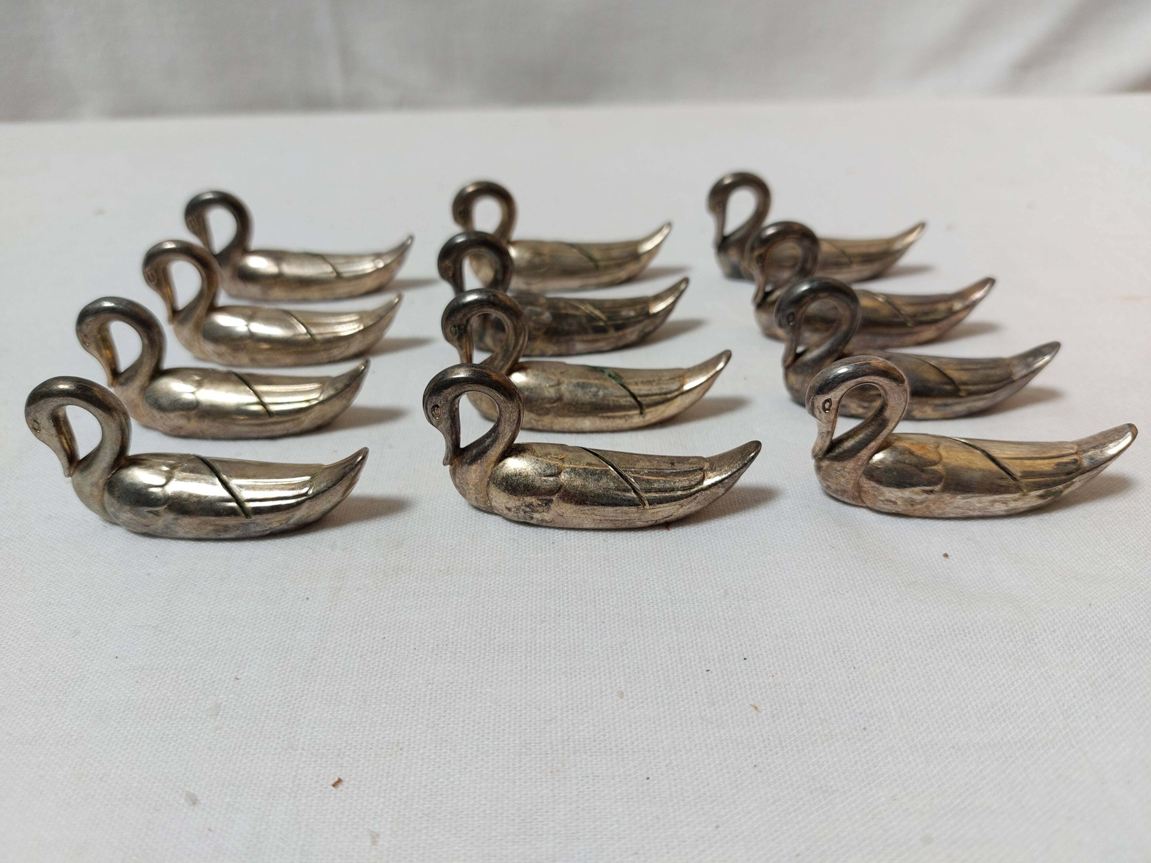 set de 12 porte-noms ou porte-menus de table en forme de canard / cygne - Vintage