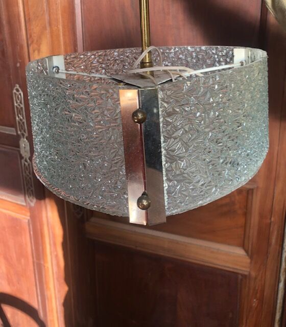 Pendant lamp 1950 glass and gold metal