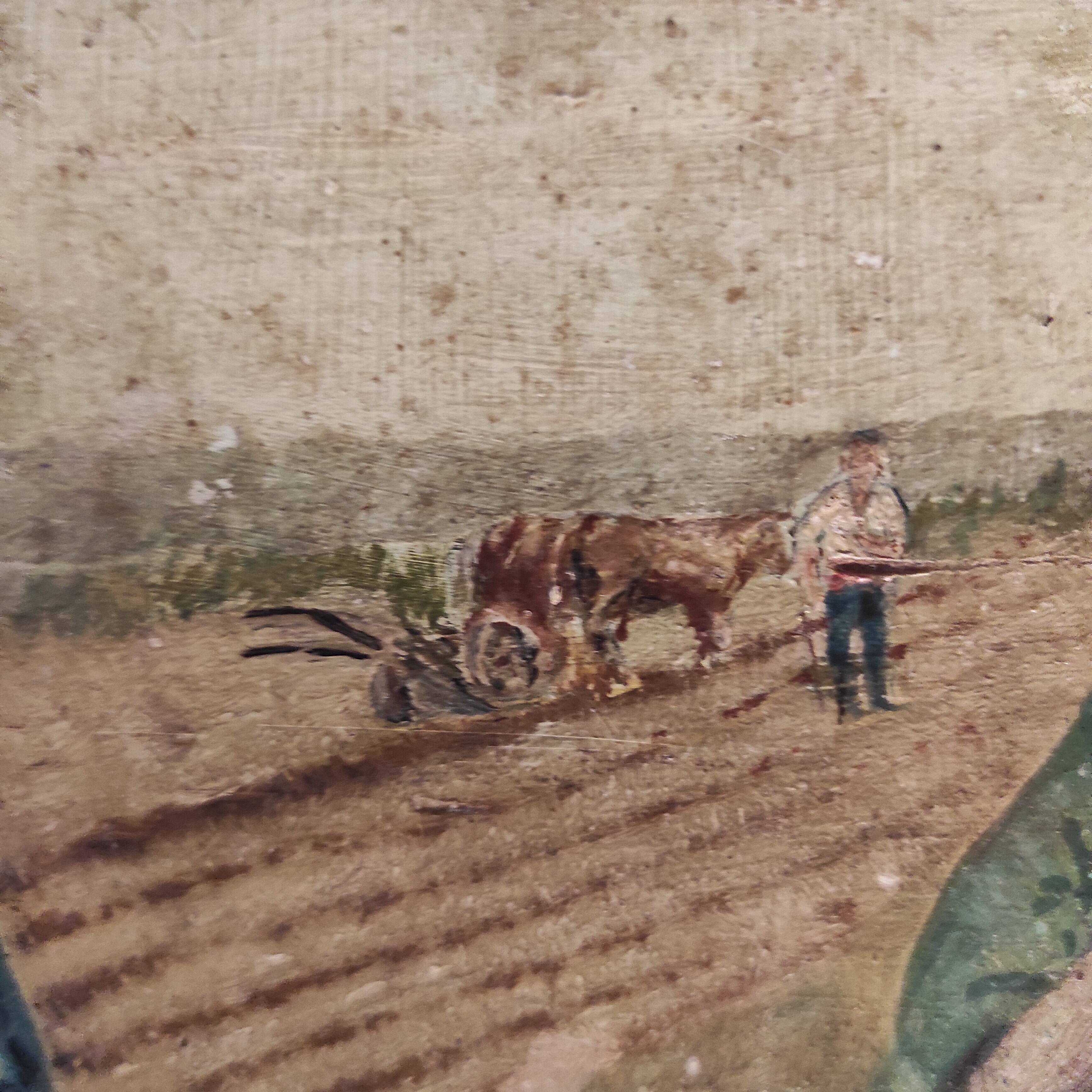 French vintage oil painting, L'Angelus des ecoliers, signed D. Ladrens