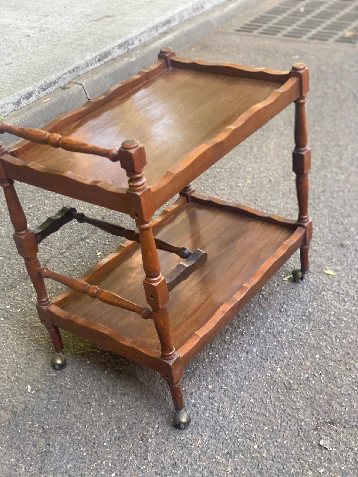 Solid wood service trolley on wheels
