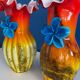 Lot de 2 vase type murano verre soufflé fleur bleu