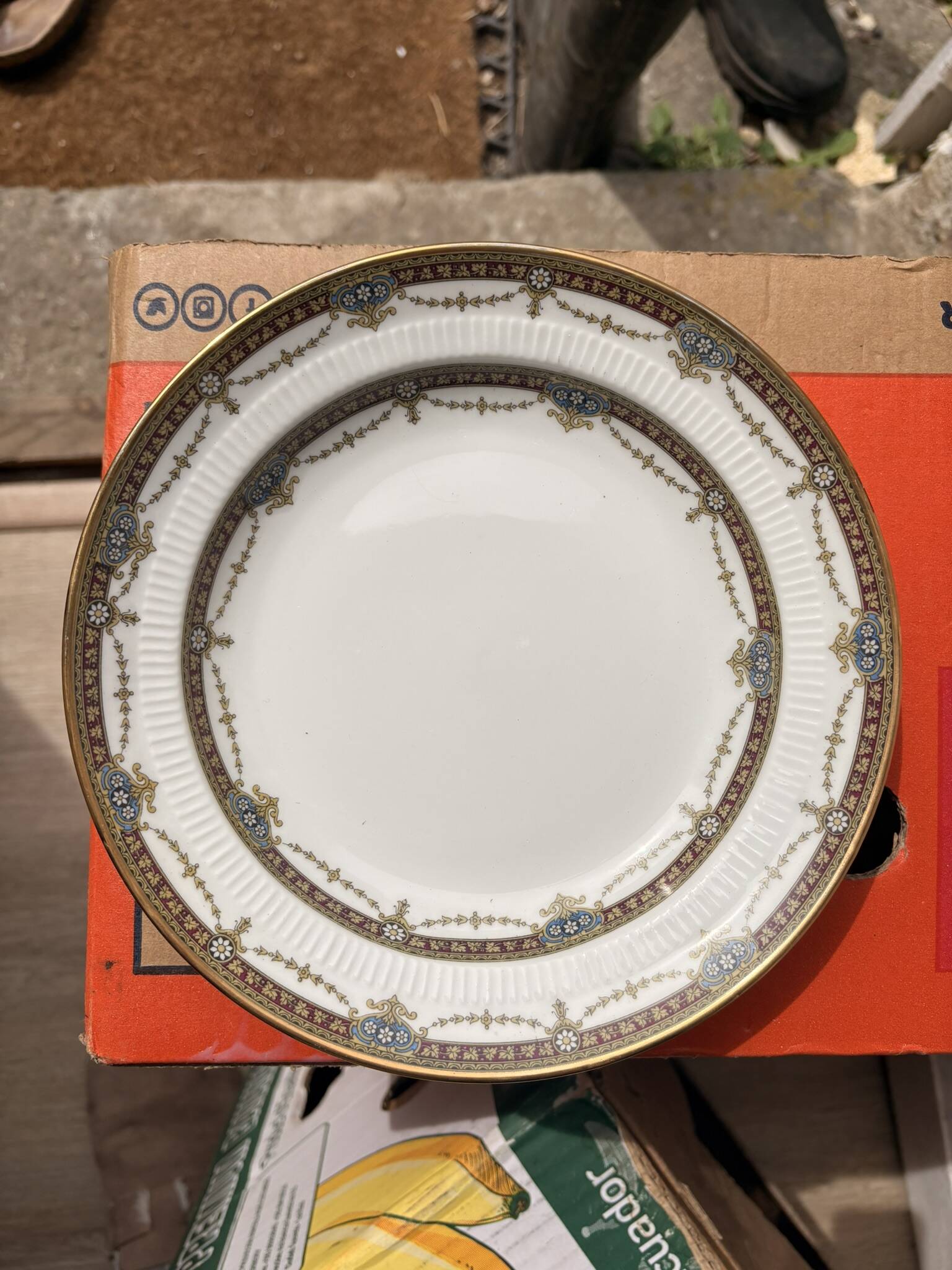 6 Dessert Plates Limoges Porcelain Harreau Fluted Edge Neo-Classical