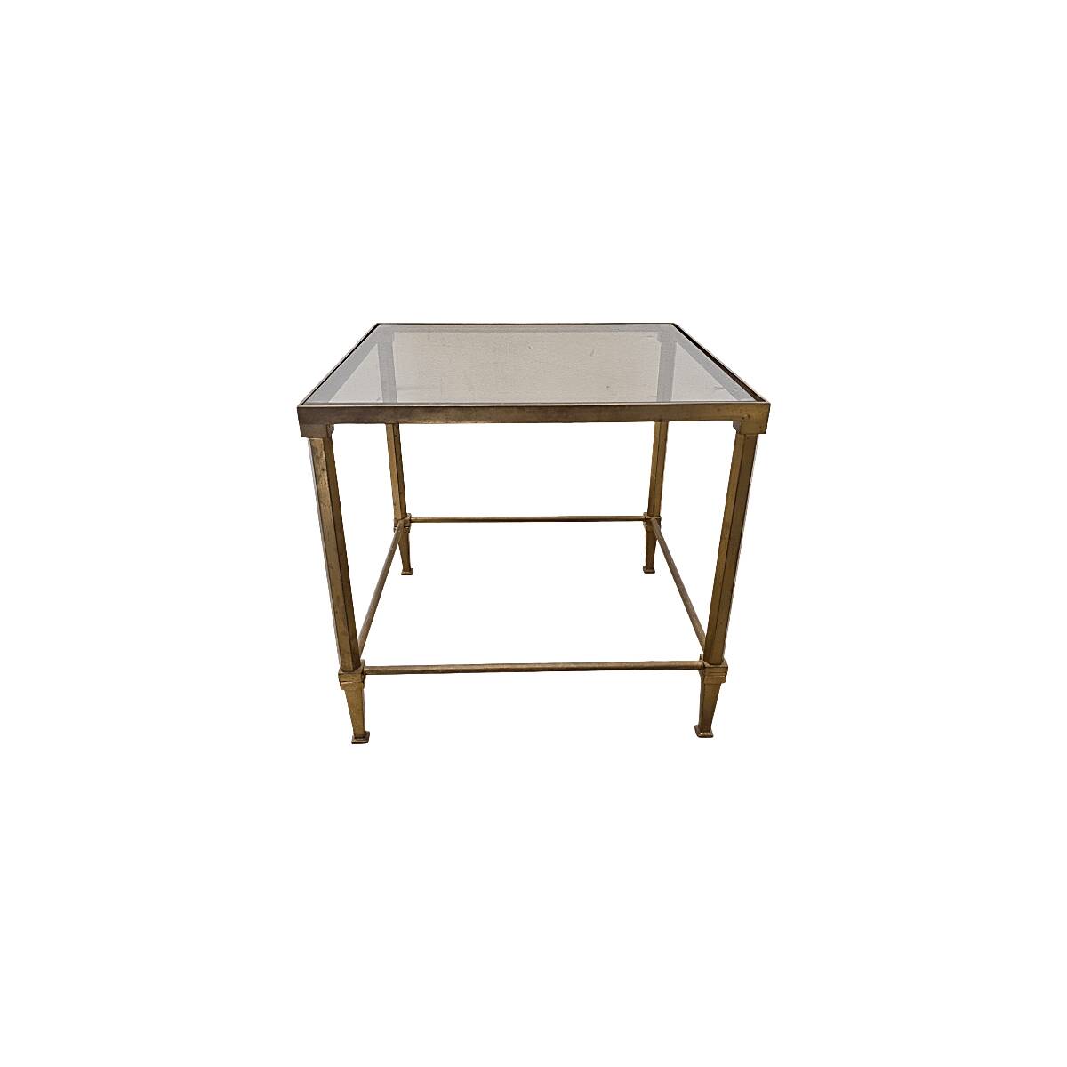 Vintage French Brass Side Table With Glass Top, 1950s