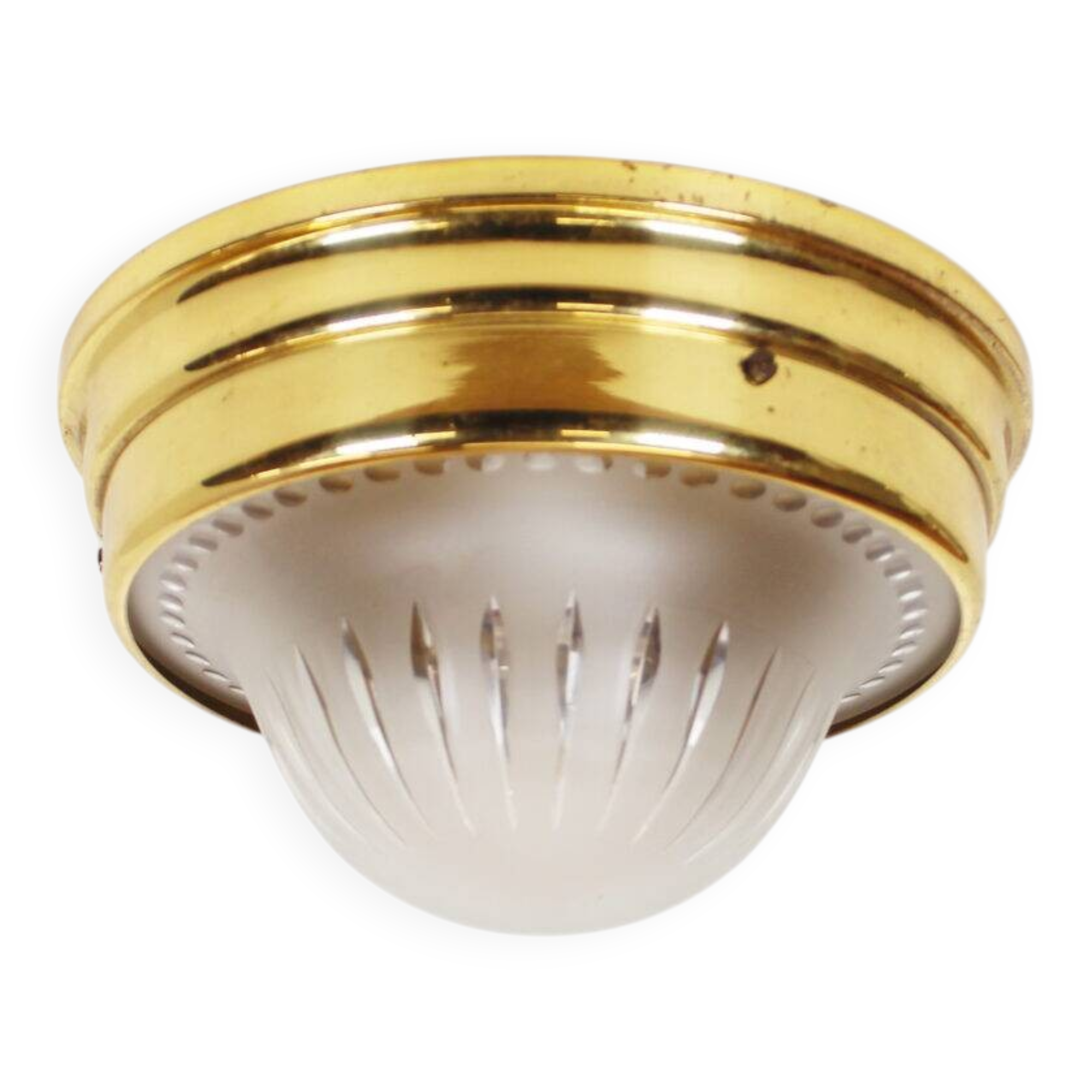 Single vintage brass ceiling light with glass globe