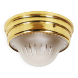 Single vintage brass ceiling light with glass globe