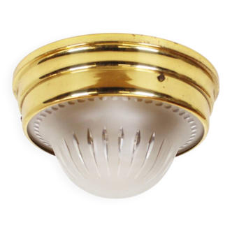 Single vintage brass ceiling light with glass globe