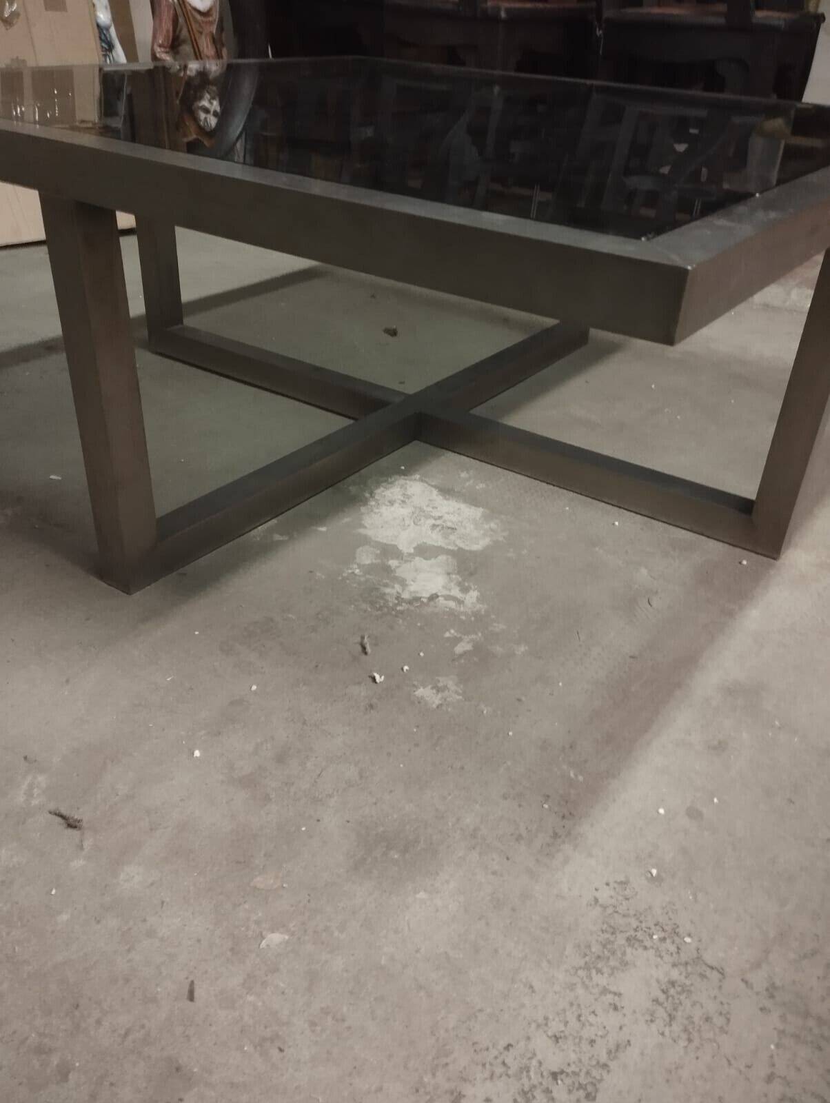 Table in satin aluminum and black glass, 70s design