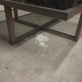 Table in satin aluminum and black glass, 70s design