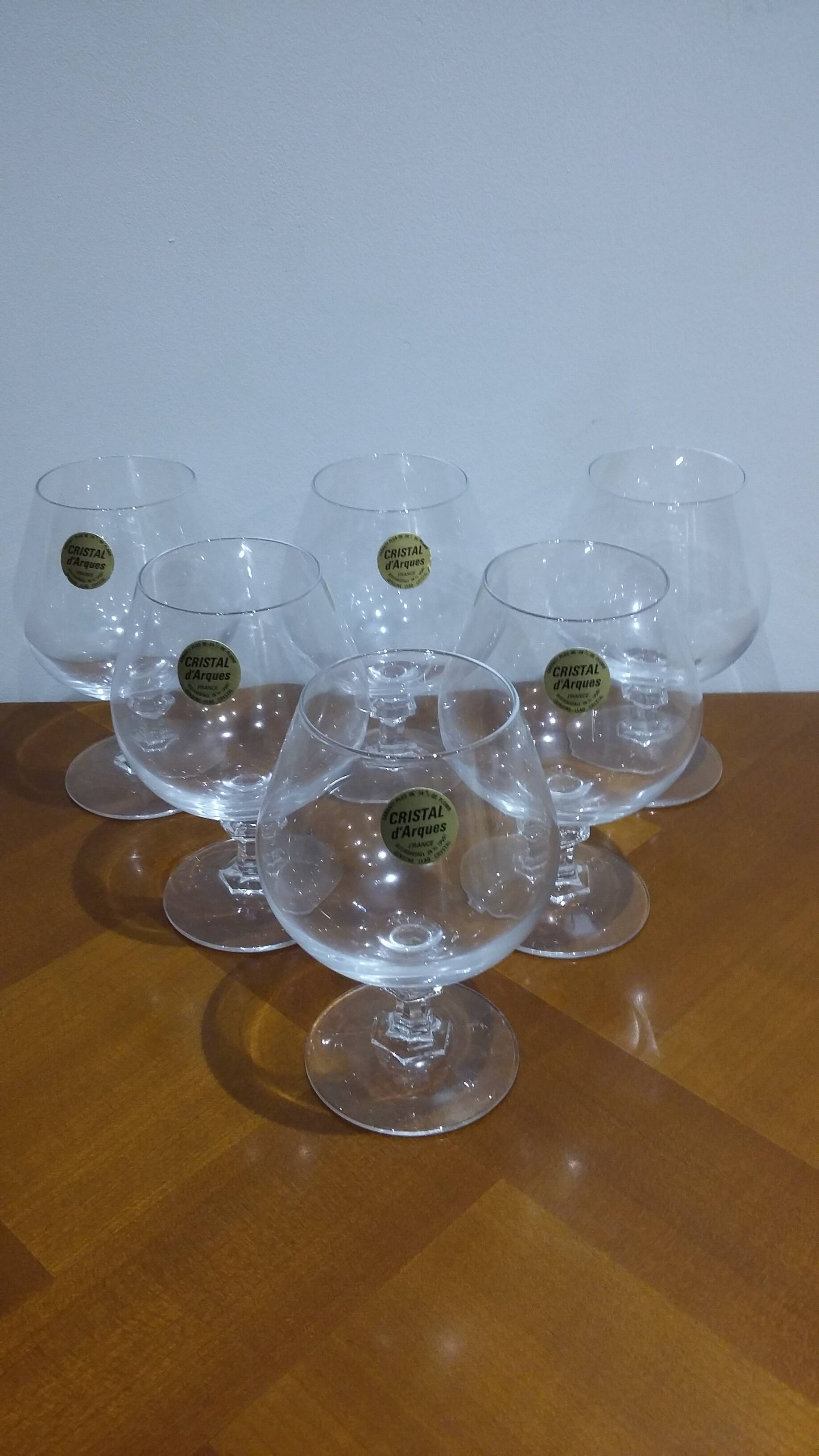 Very Pretty Set of 6 Arques Crystal Cognac and Brandy Glasses