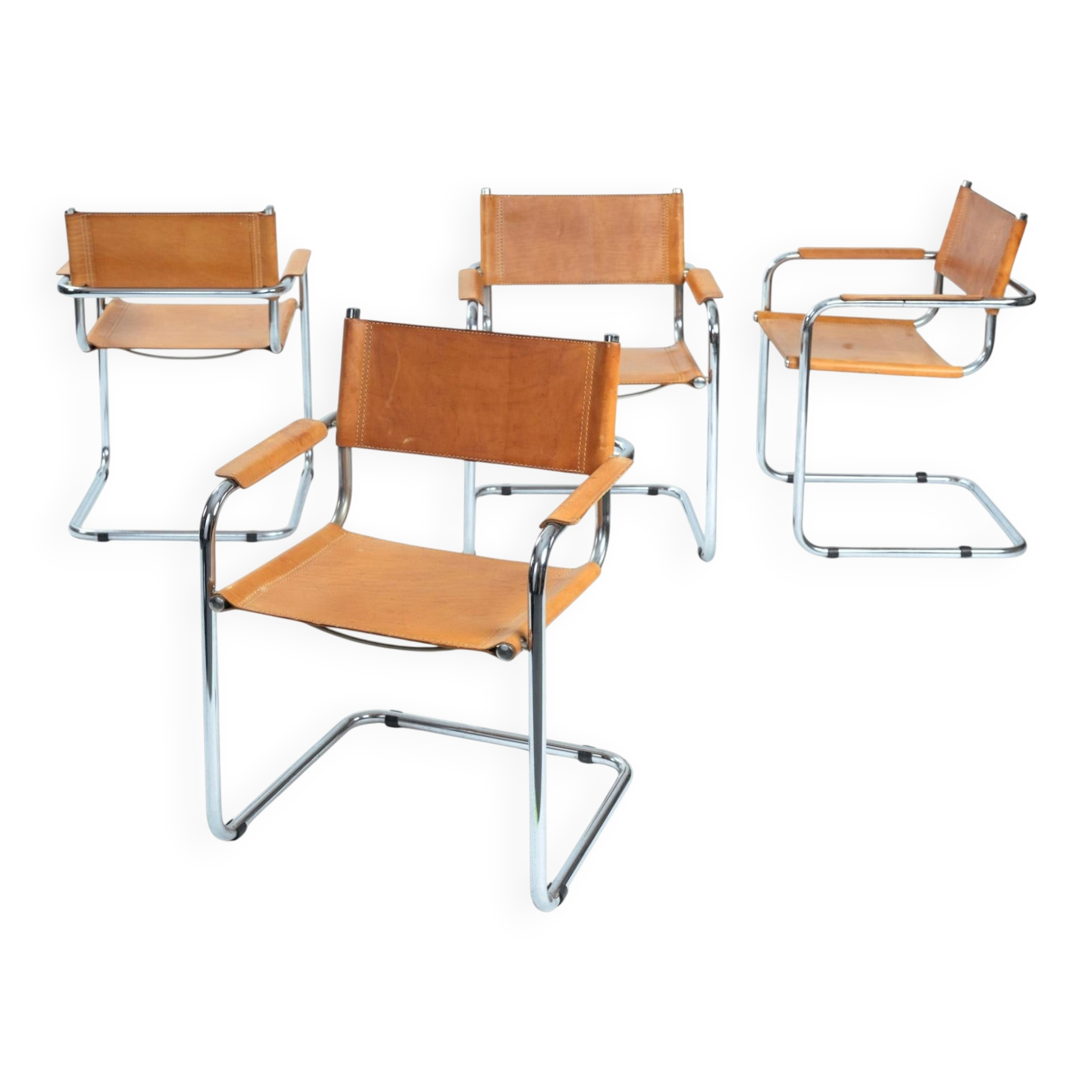 Set of 4 Cognac Leather Cantilever Bauhaus S 34 B 34 Chairs, 1970s