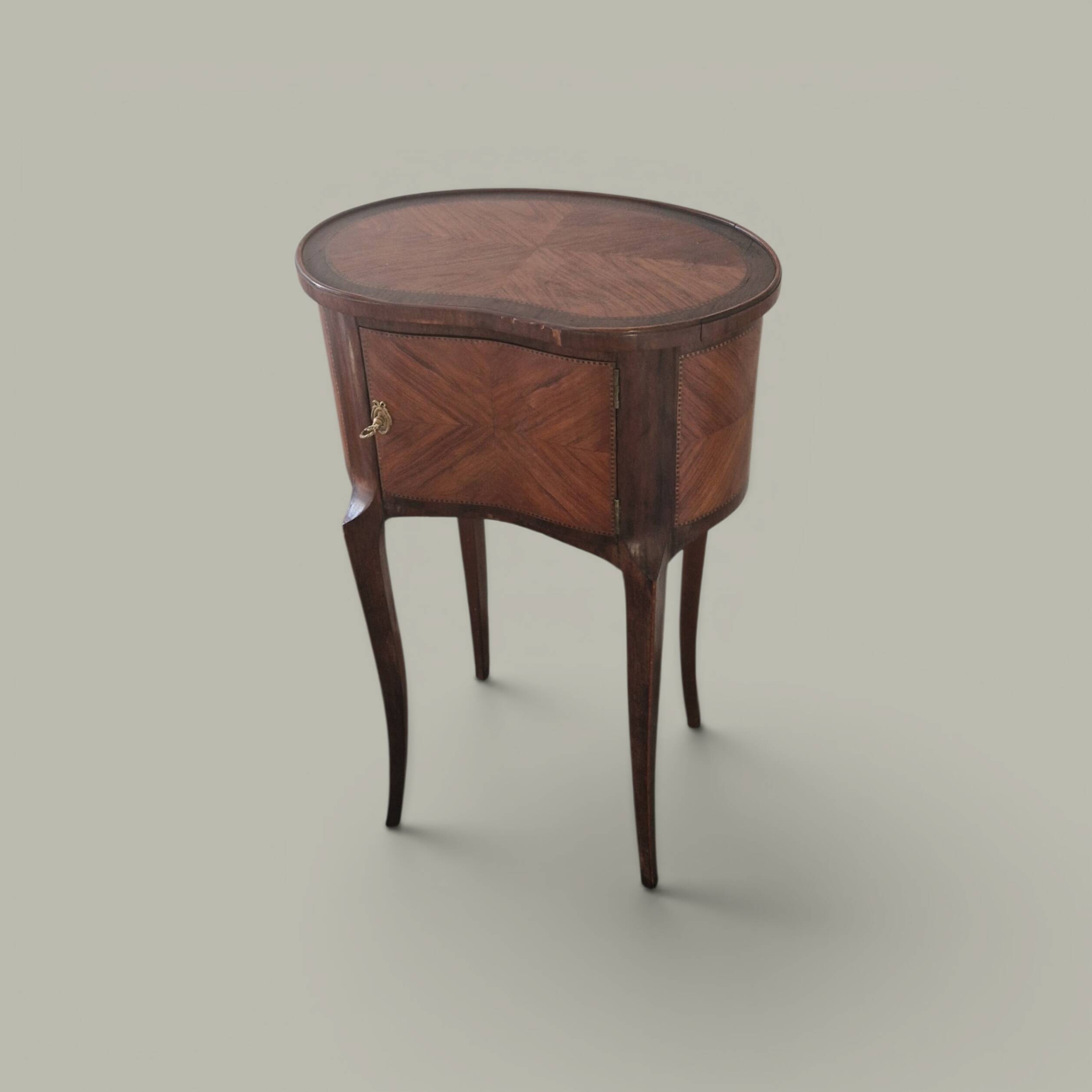 Curved side table in Louis XV style with marquetry - late 19th century