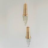 Set of 2 vintage glass & brass icicle pendant lamps for Vitrika, Denmark, 1960's/1970's