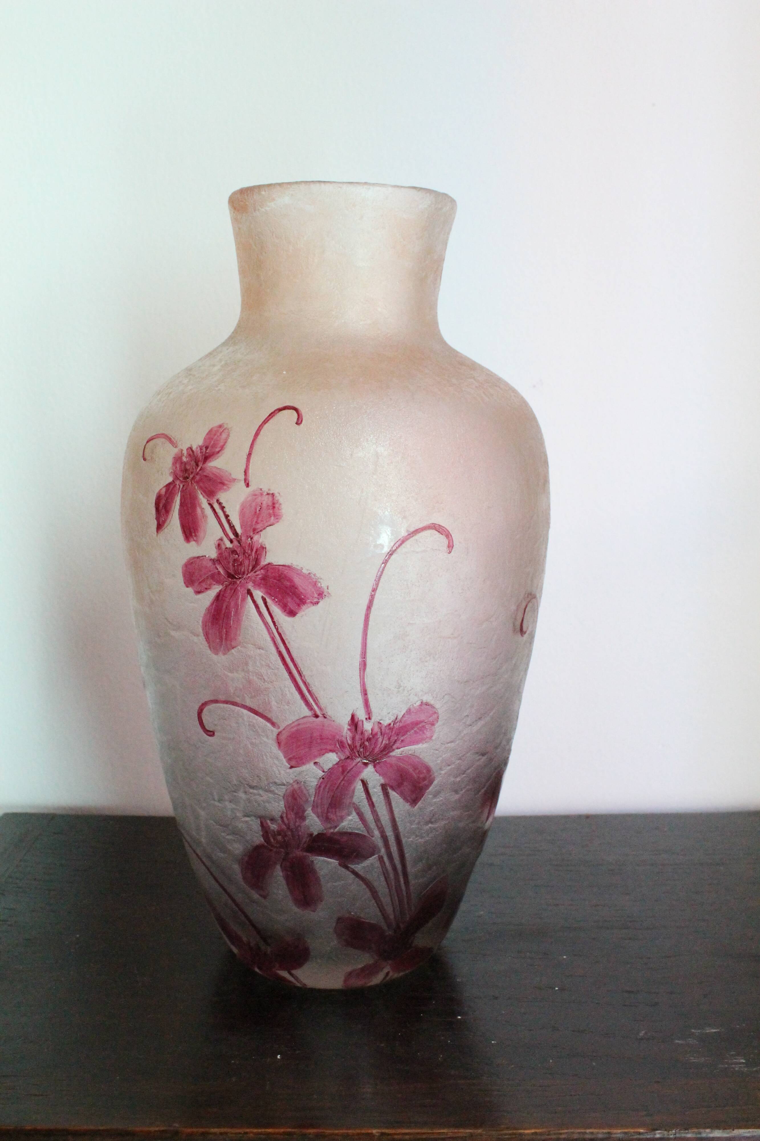 François Théodore Legras ovoid vase with floral decoration, Rubis Art Nouveau series.