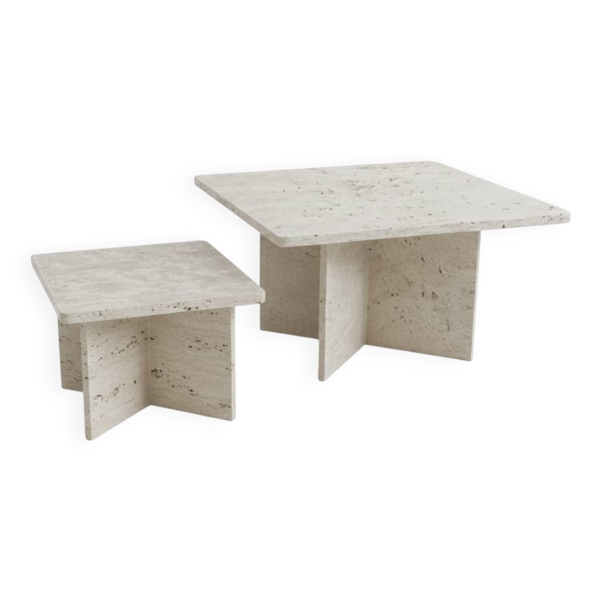 2 rectangular coffee tables in travertine