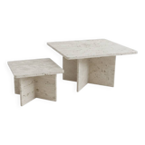 2 rectangular coffee tables in travertine