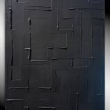 Lot de deux tableaux abstraits monochromes noir et blanc