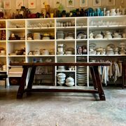 Aranjou dark wood dining table and 2 benches from the 70s/80s ☐ 200 x 89 cm