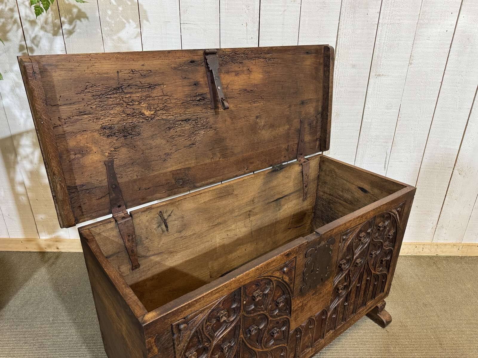 18th-century oak chest with Gothic decoration