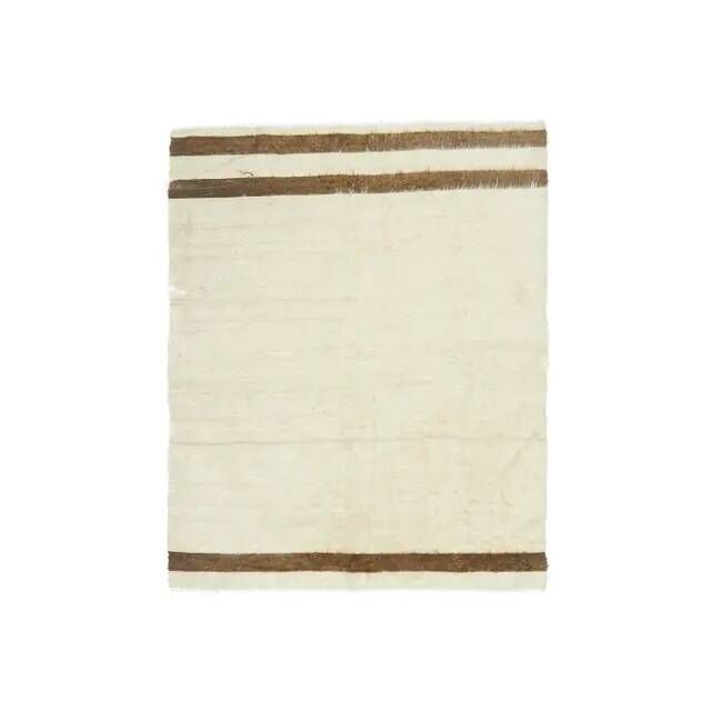 Vintage Turkish Hand-Knotted Wool Cotton Beige Kilim Area Rug 131x168