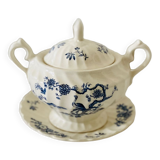 Old English porcelain sugar bowl Myott Staffordshire blue exotic birds decor