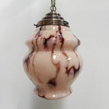 Art Deco hanging lamp with marbled salmon-coloured shade