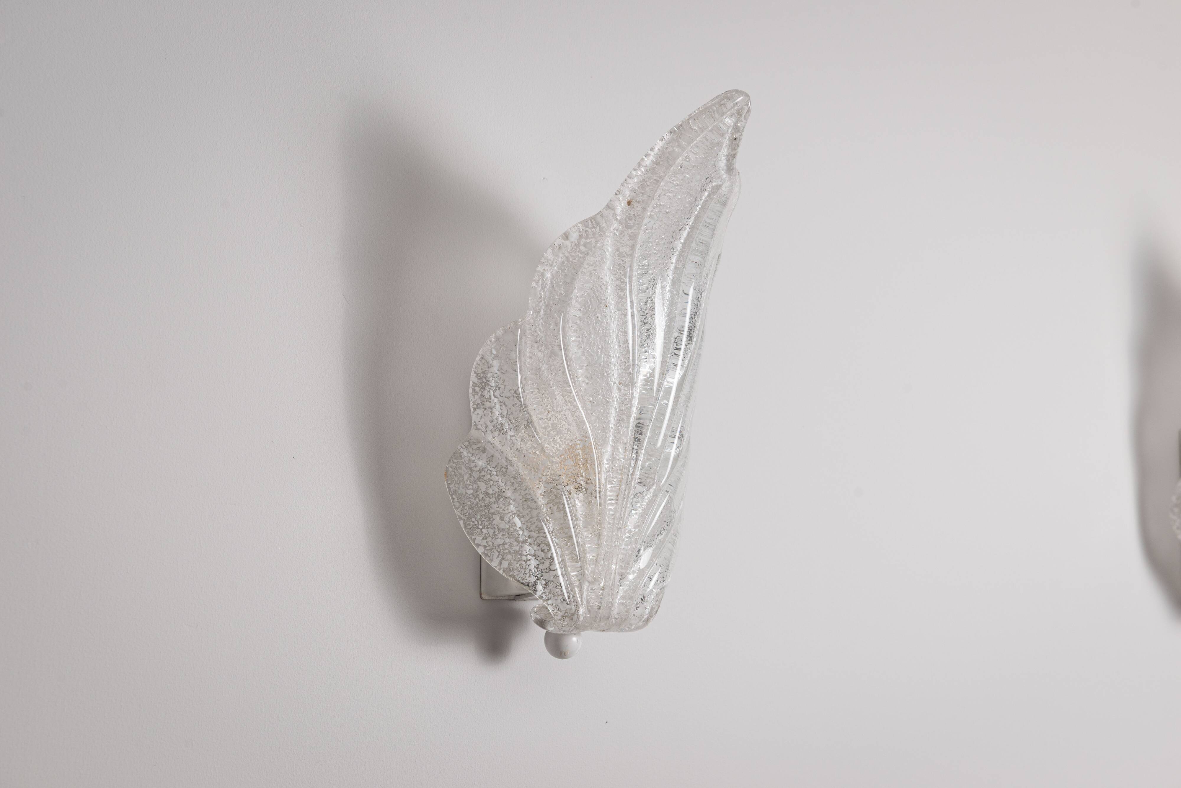 Pair of vintage glass leaf wall lamps