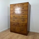 Tall chest of drawers, Art Deco weekly chest in flamed walnut, 1930-1940