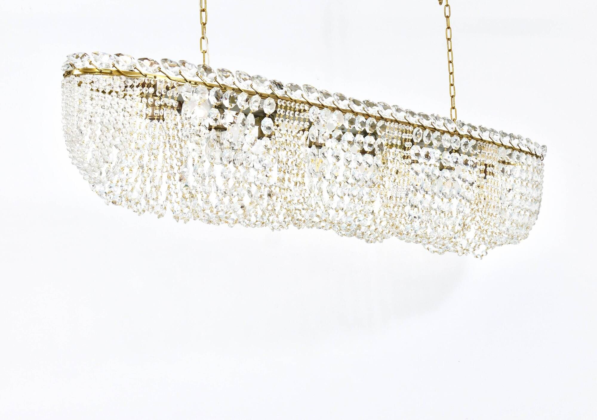 J.T. Kalmar Josef Frank 58" Zeppelin Crystal and Brass Chandelier, Vienna, 1950s