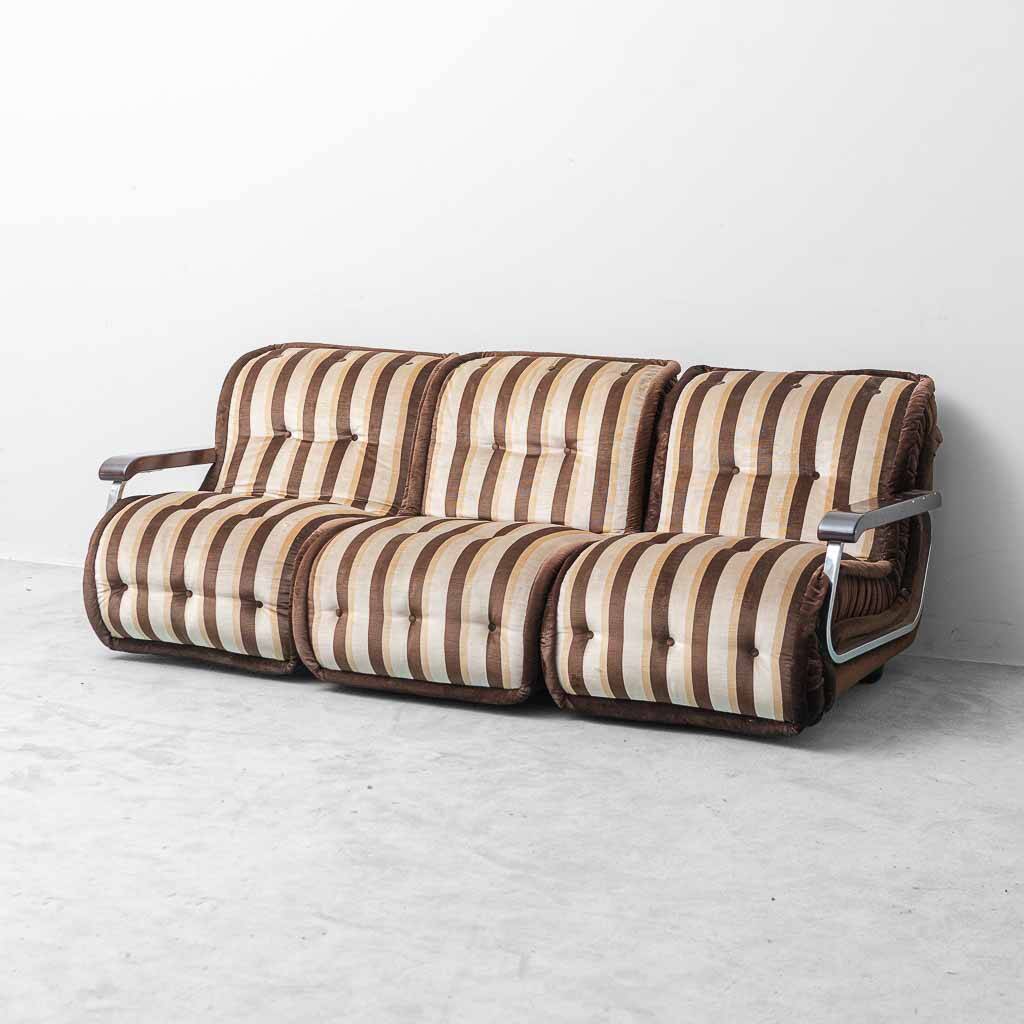 Canapé modulaire vintage Malga avec 3 modules en tissu rayé – années 1970