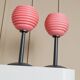 Lot de 2 lampes de table en verre rose - Lampes de chevet vintage avec abat-jour en verre cannelé - Design Space Age Italie - Années 1980
