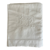 Drap ancien monogrammé BL - Toile métis "Fleur bleue"