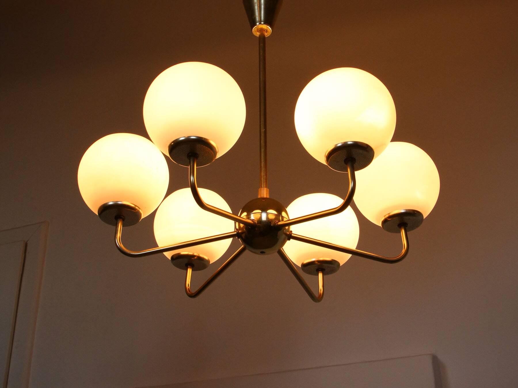 Mid-century Upward Sputnik Golden Chandelier, 60s