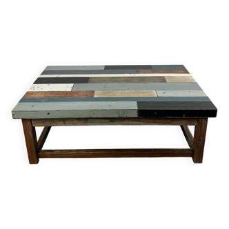 Patinated wooden coffee table, 2000s.