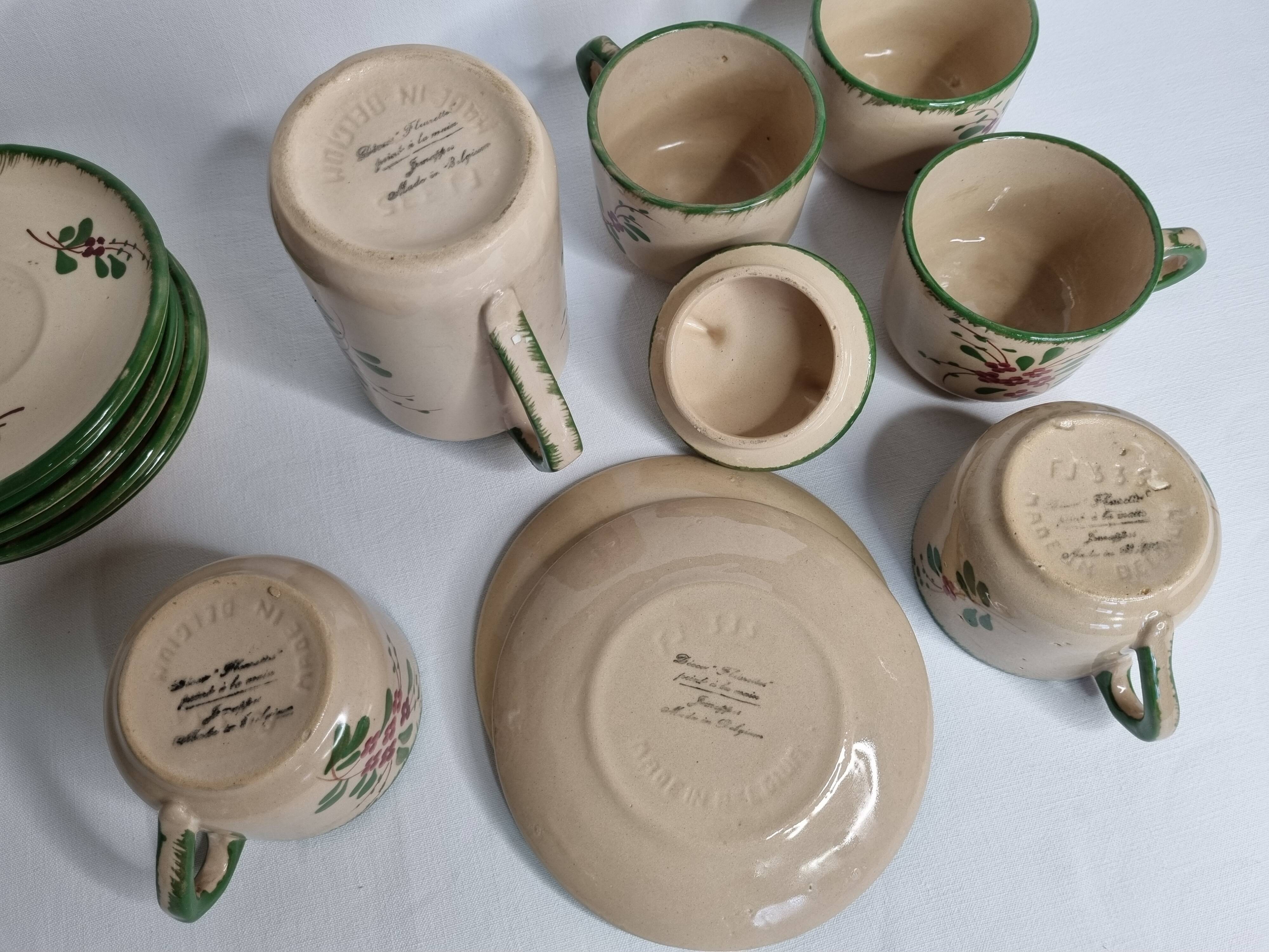 Enamelled earthenware coffee service, Jemappes, Belgium, 9 cups