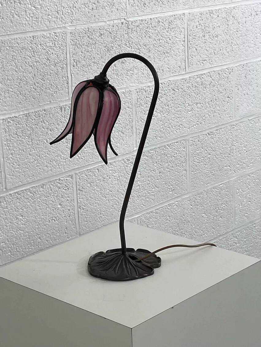 Flower lamp in bronze metal and glass paste