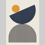 4 geometric art prints with circles and lines.