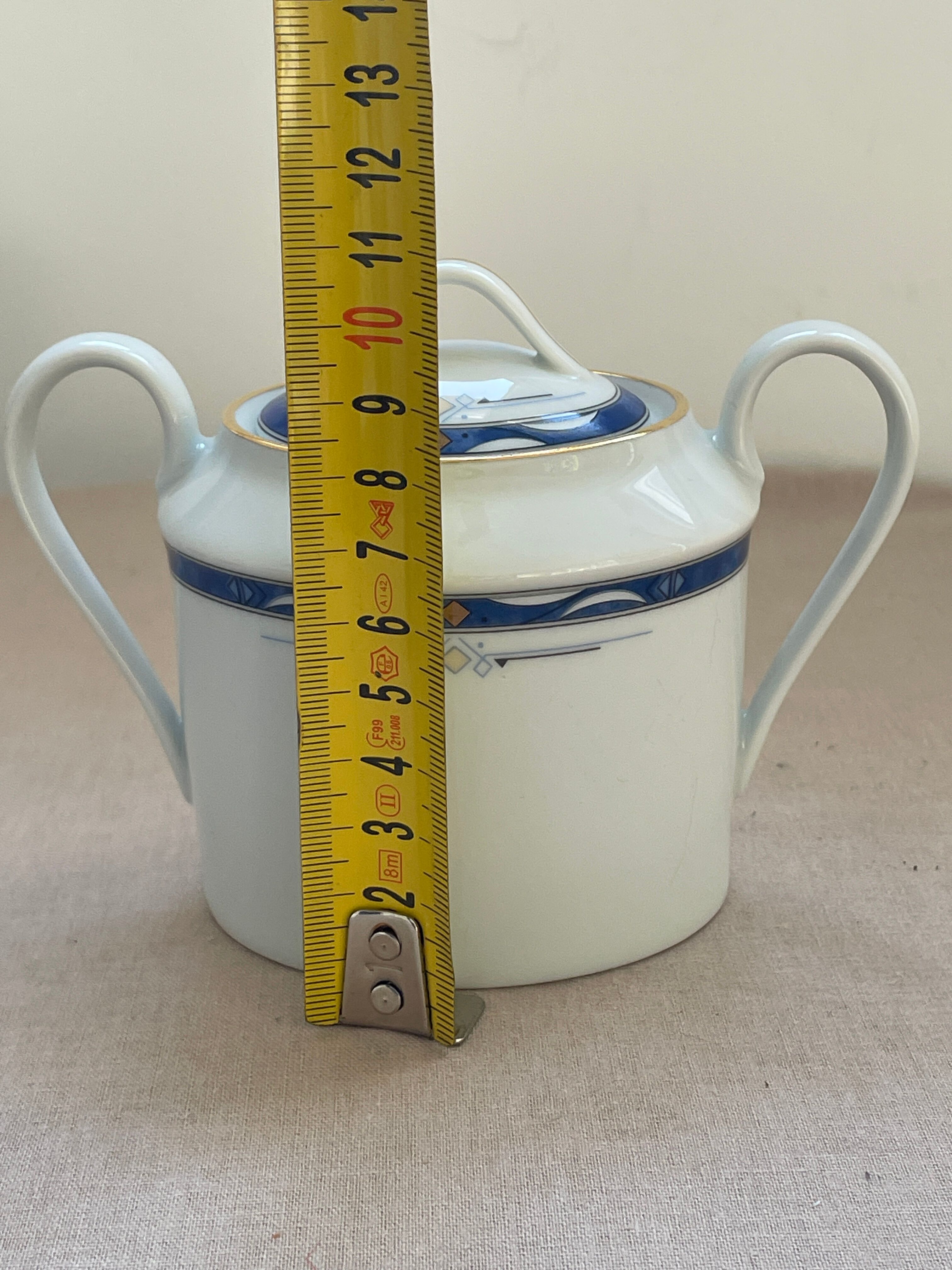Vintage sugar bowl in cobalt blue and gold Limoges porcelain.