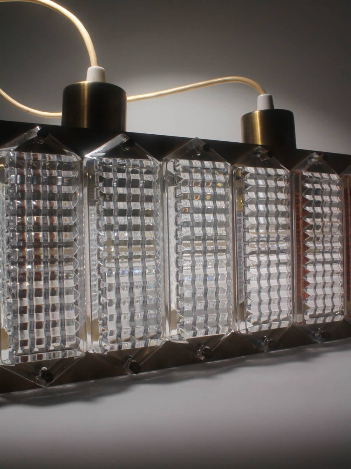 Wiktor Berndt Mid-Century Crystal And Brass Ceiling Light, For Flygsfors, Sweden
