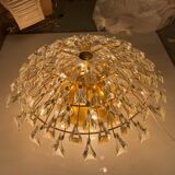 Grand plafonnier en laiton et cristal par Stilkronen Italie années 1970