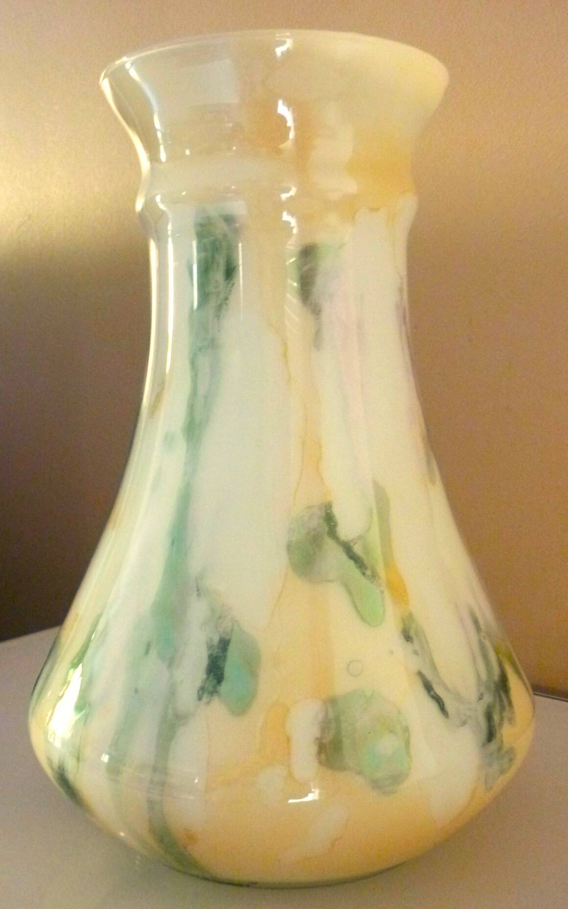 Large vase, blown glass with colored inclusions, Murano design from the 80s
