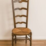 Antique wooden and straw nurse's chair - openwork backrest with bars c