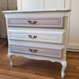 Dresser repainted in off-white and grey-pink colours.