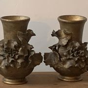 Pair of slip vases, ceramic with golden patina, signed Édouard Gilles.