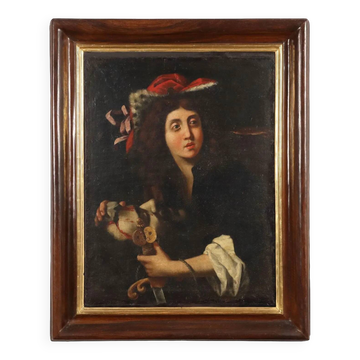 Ancient painting with a religious subject, oil on canvas, 18th century.