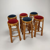Set of 6 vintage bamboo barstools, 1960s