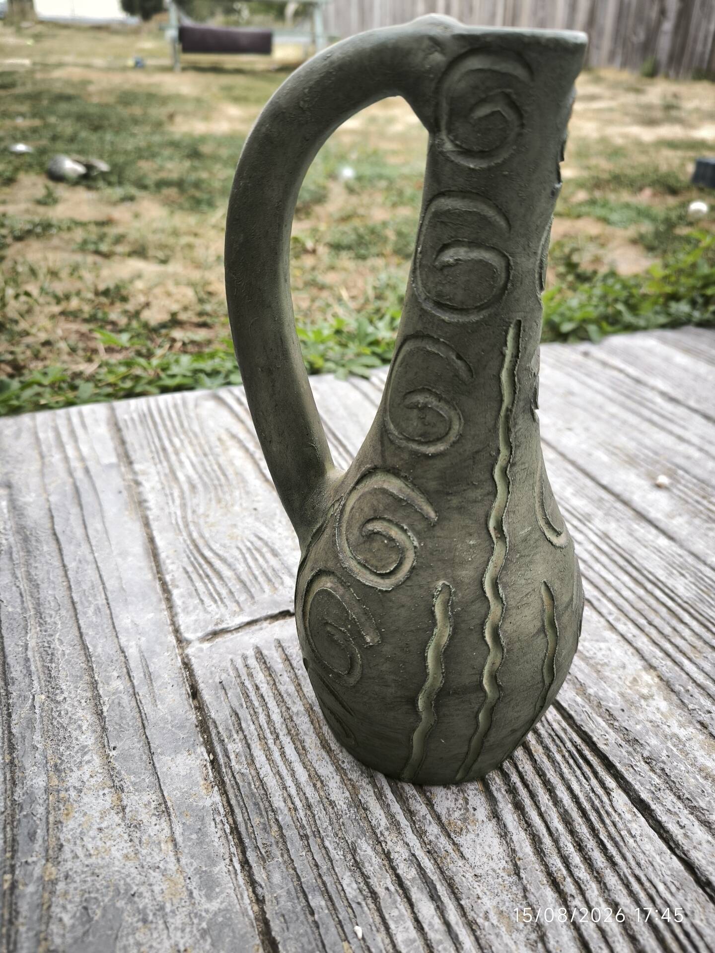 Large vintage ceramic pitcher vase – relief spiral decoration – no.