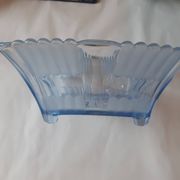 Polished transparent blue glass fruit bowl